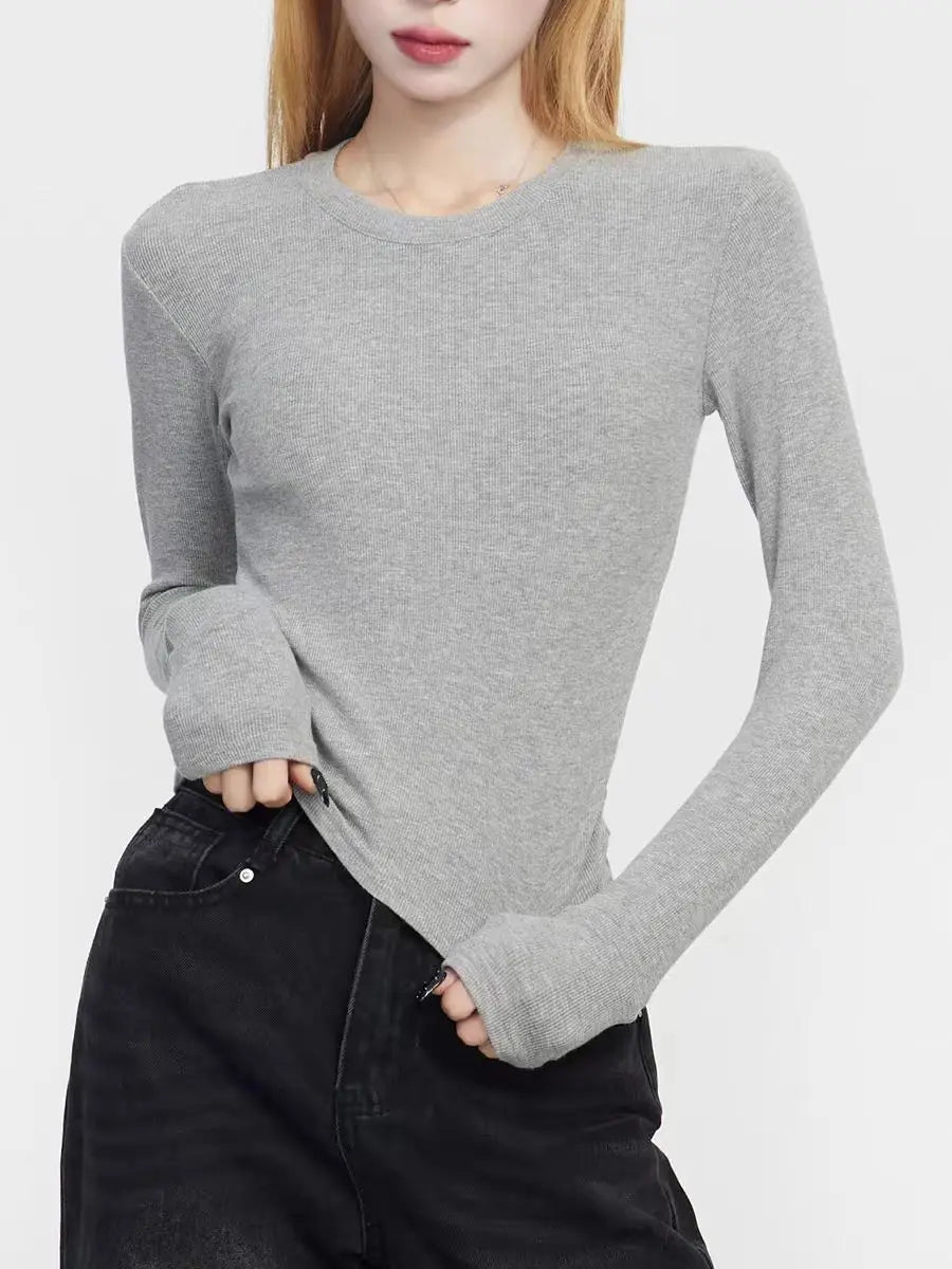 Cotton O Neck Long Sleeve Shirt  Cropped Top, women's