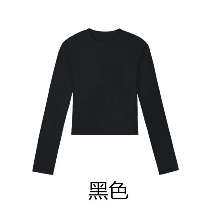 Cotton O Neck Long Sleeve Shirt  Cropped Top, women's